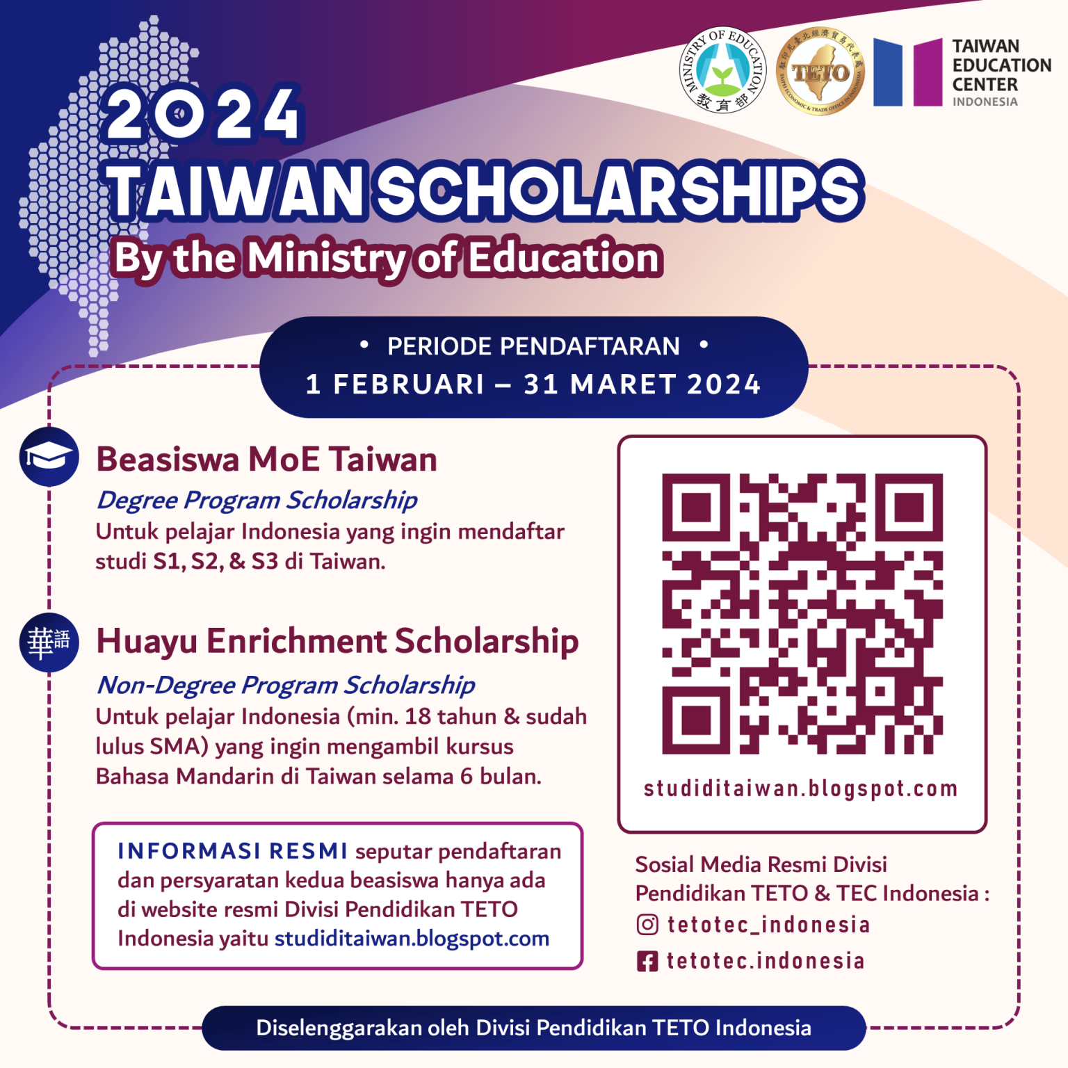 Taiwan Ministry Of Education Of Taiwan Taiwan Scholarship 2024   Official Poster Bahasa HES MOE Scholarship 2024 1536x1536 